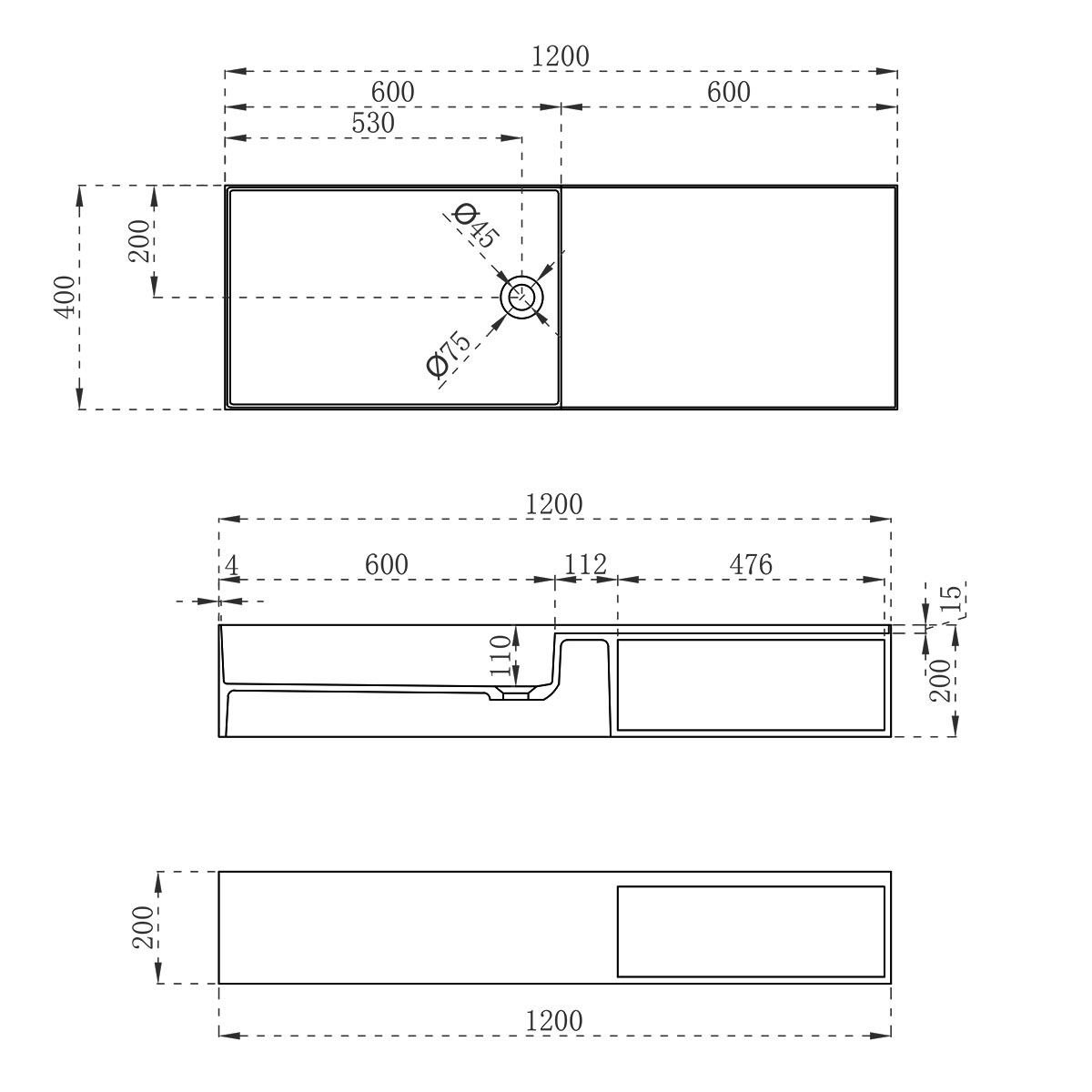 Раковина из искусственного камня Vincea VWB-6S112MW, 1200*400*200, подвесная, цвет белый матовый - Gidratop.ru изображение