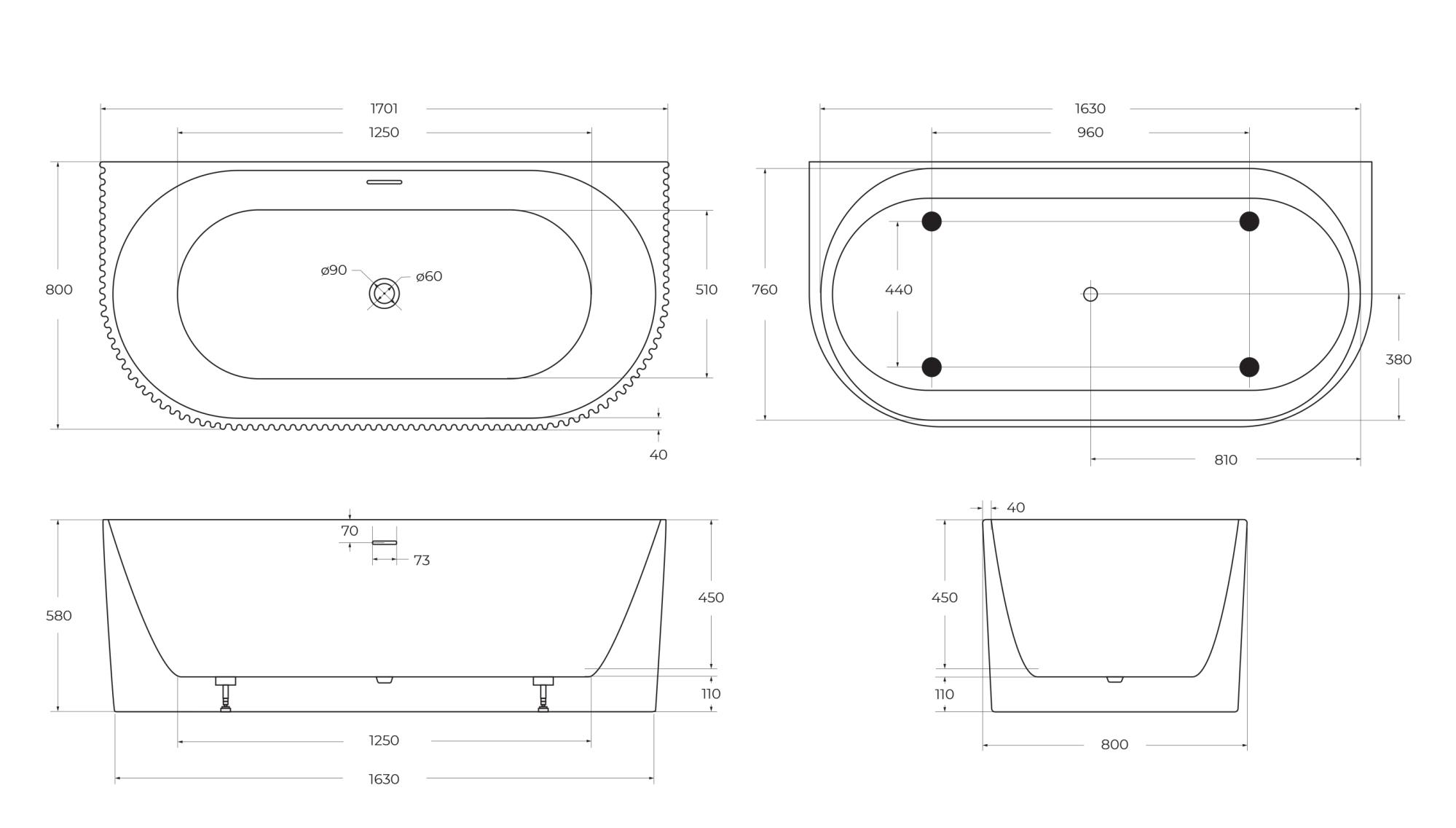 Акриловая ванна BELBAGNO BB713-1700-800 - Gidratop.ru изображение