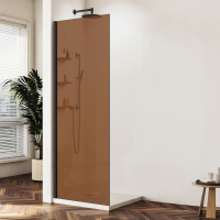 Душевая перегородка Walk-In VSW-1HWS100GSB, 1000*2000, черный матовый, стекло янтарь - Gidratop.ru изображение