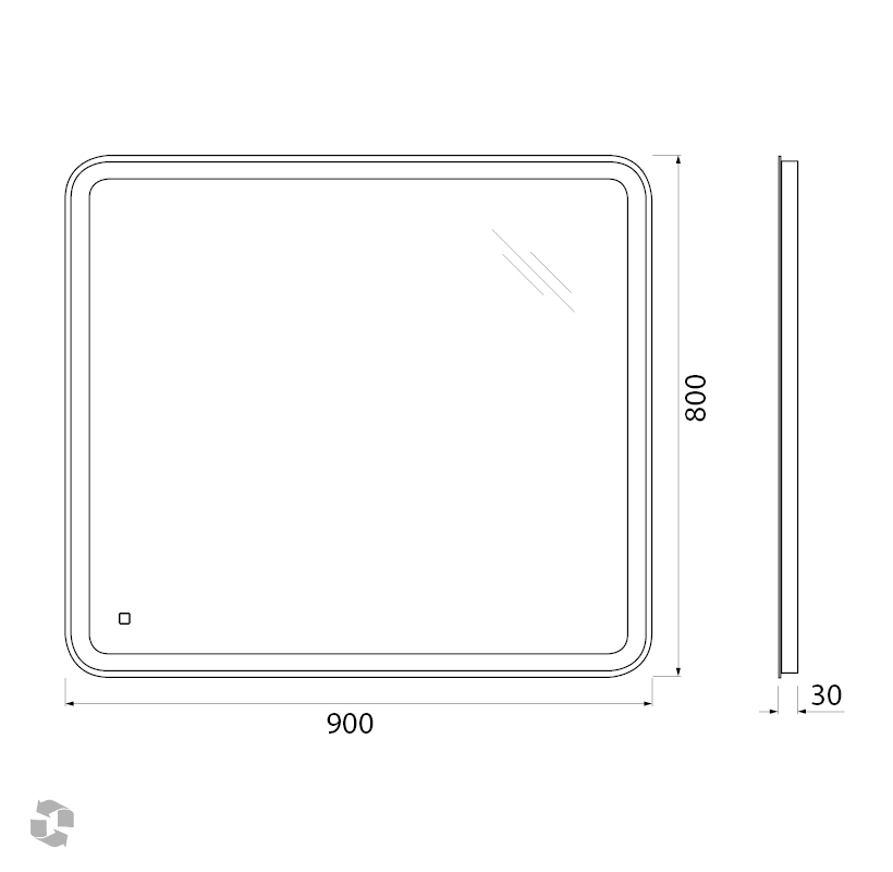 Зеркало с встроенным светильником и кнопочным выключателем SPC-MAR-900-800-LED-BTN, 12W, 220-240V, 900x30x800 - Gidratop.ru изображение