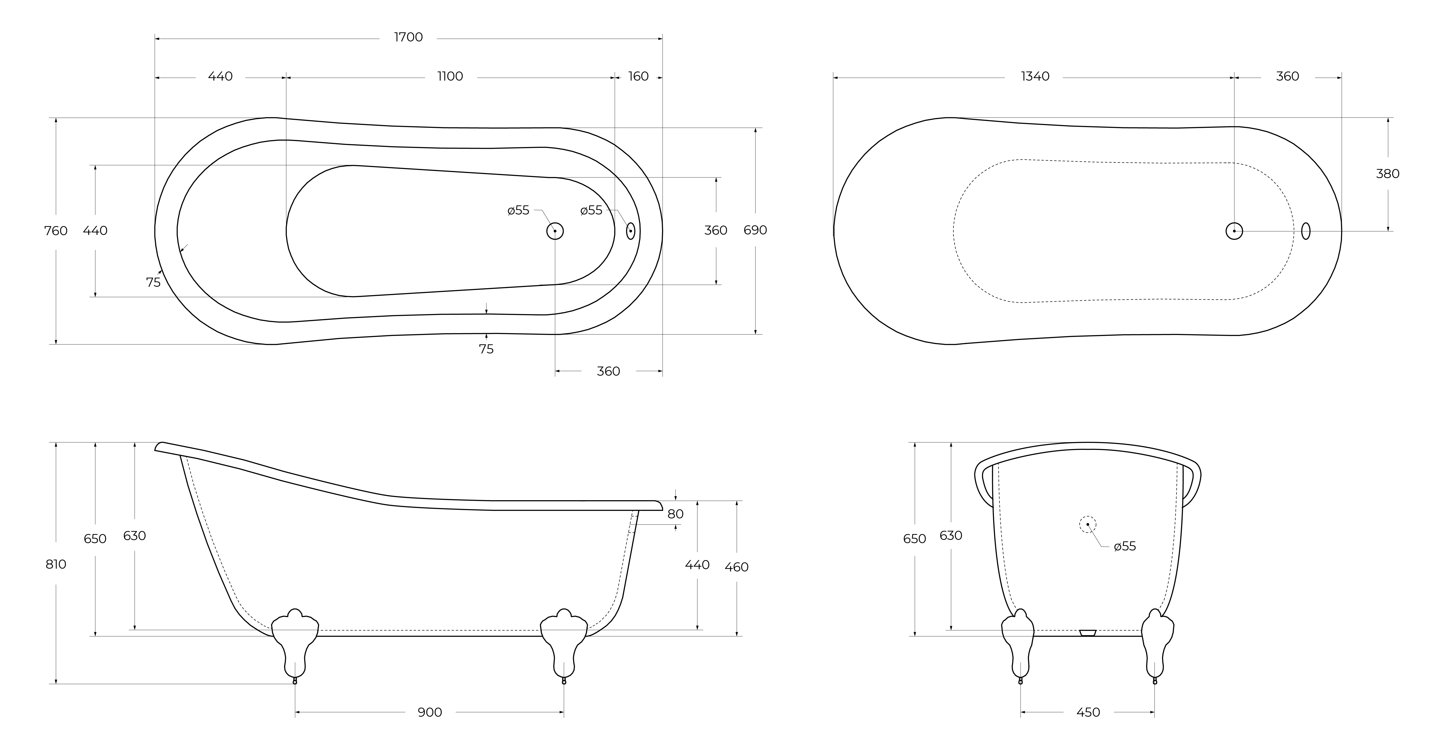 Акриловая ванна BELBAGNO BB06-1700 - Gidratop.ru изображение