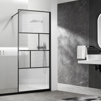 Душевая перегородка Walk-In VSW-1HC800CFB, 800*2000, черный, стекло прозрачное/рифленое - Gidratop.ru изображение