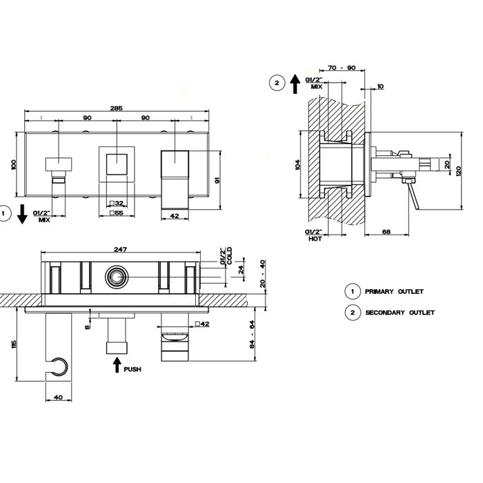 Gessi внутренняя часть встраиваемого смесителя  на 2 выхода - Gidratop.ru изображение