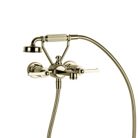 GESSI VENTI20 смеситель для ванны настенный, двухвентильный, с ручным душем и шлангом 1500 мм., цвет Brass PVD