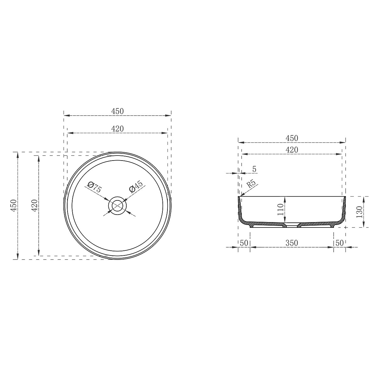 Раковина прозрачная Vincea VBS-6T16B, 450*450*130, накладная, цвет черный - Gidratop.ru изображение