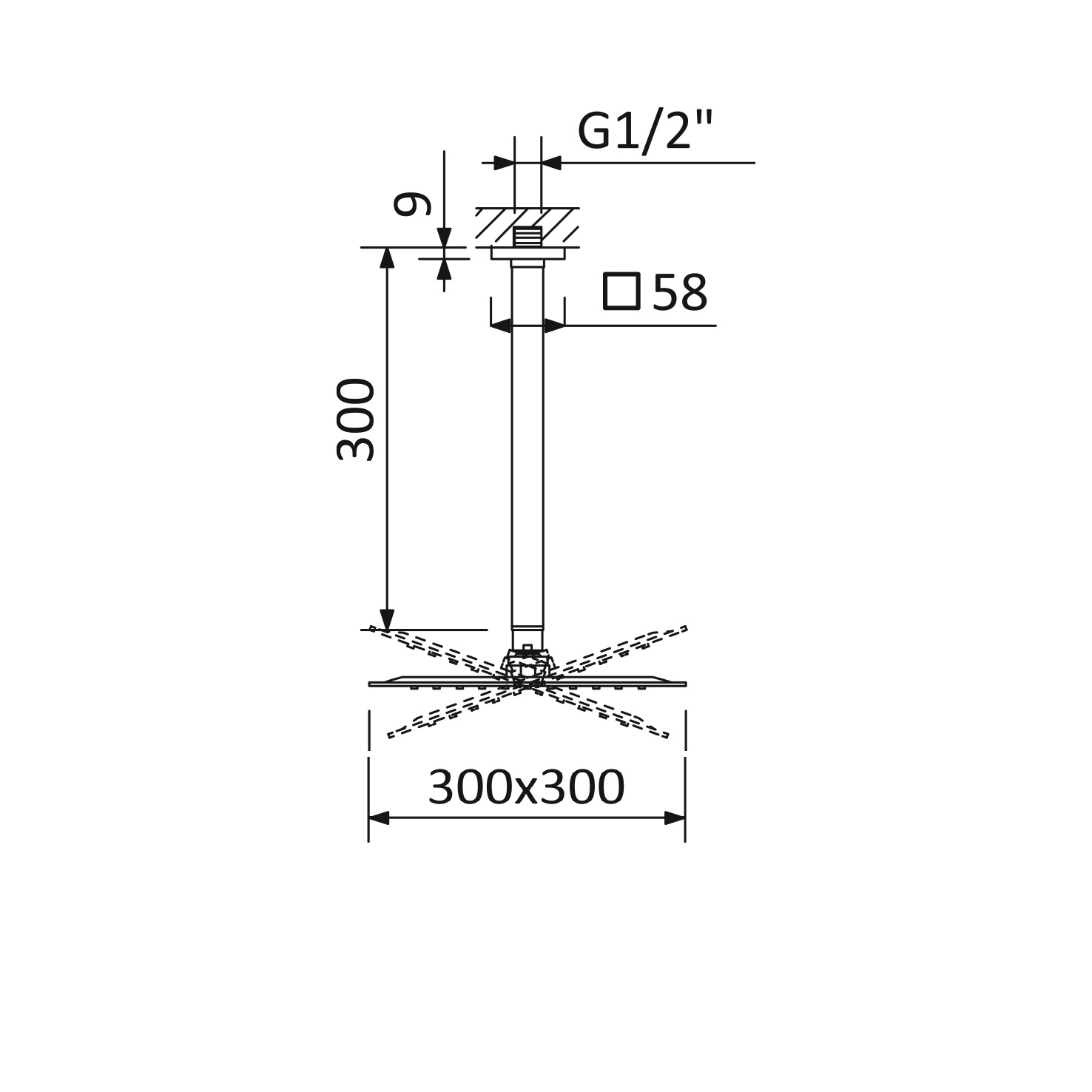 CZR-B-TDDQ-30/30-NOP Верхний душ квадратный, 30x30 см, с потолочным изливом 30 см, нержавеющая сталь, Чёрный матовый - Gidratop.ru изображение