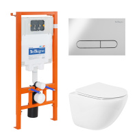 Комплект 4 в 1 Унитаз подвесной BelBagno AMANDA BB051CHR с сиденьем BB051SC + Система инсталляции для унитазов BelBagno BB002-80 с кнопкой смыва BB005-PR-CHROME - Gidratop.ru изображение