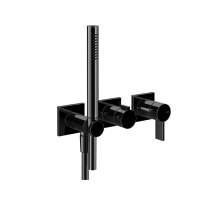 GESSI  INVERSO RIGATO внешняя часть настенного смесителя для душа на 2 выхода с перекл и ручным душем , цвет: Black Metal PVD - Gidratop.ru изображение