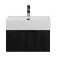 PREMIUM Тумба подвесная под раковину с выдвижным ящиком, 55412 Plisse Nero opaco, 50x44x25 - Gidratop.ru изображение
