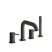 GESSI 316 смеситель для ванны на 4 отверстия, с переключателем, изливом и шлангом 1,50 м, цвет: brushed black metal pvd - Gidratop.ru изображение