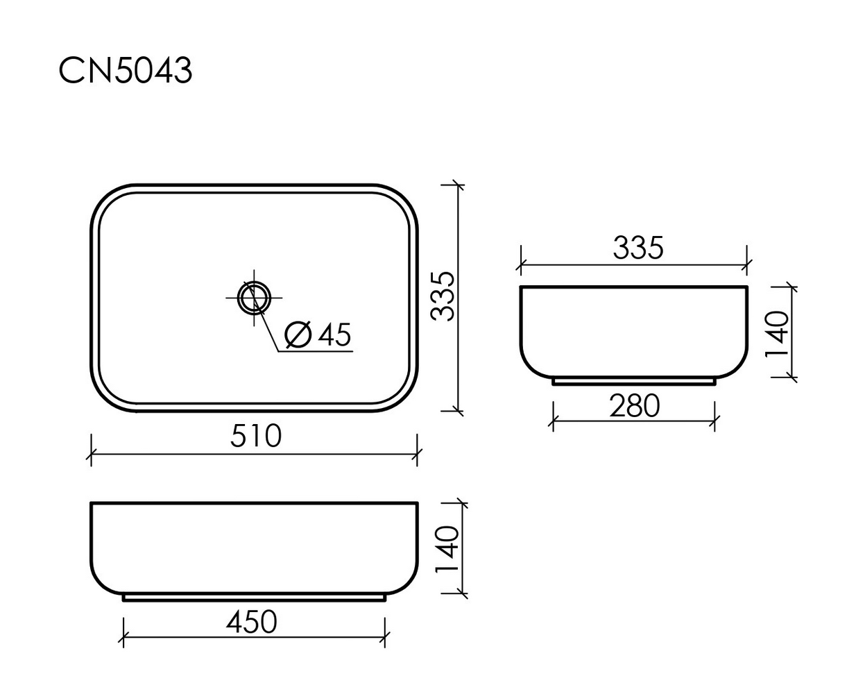 Умывальник чаша накладная прямоугольная Element 510x340x140мм - Gidratop.ru изображение