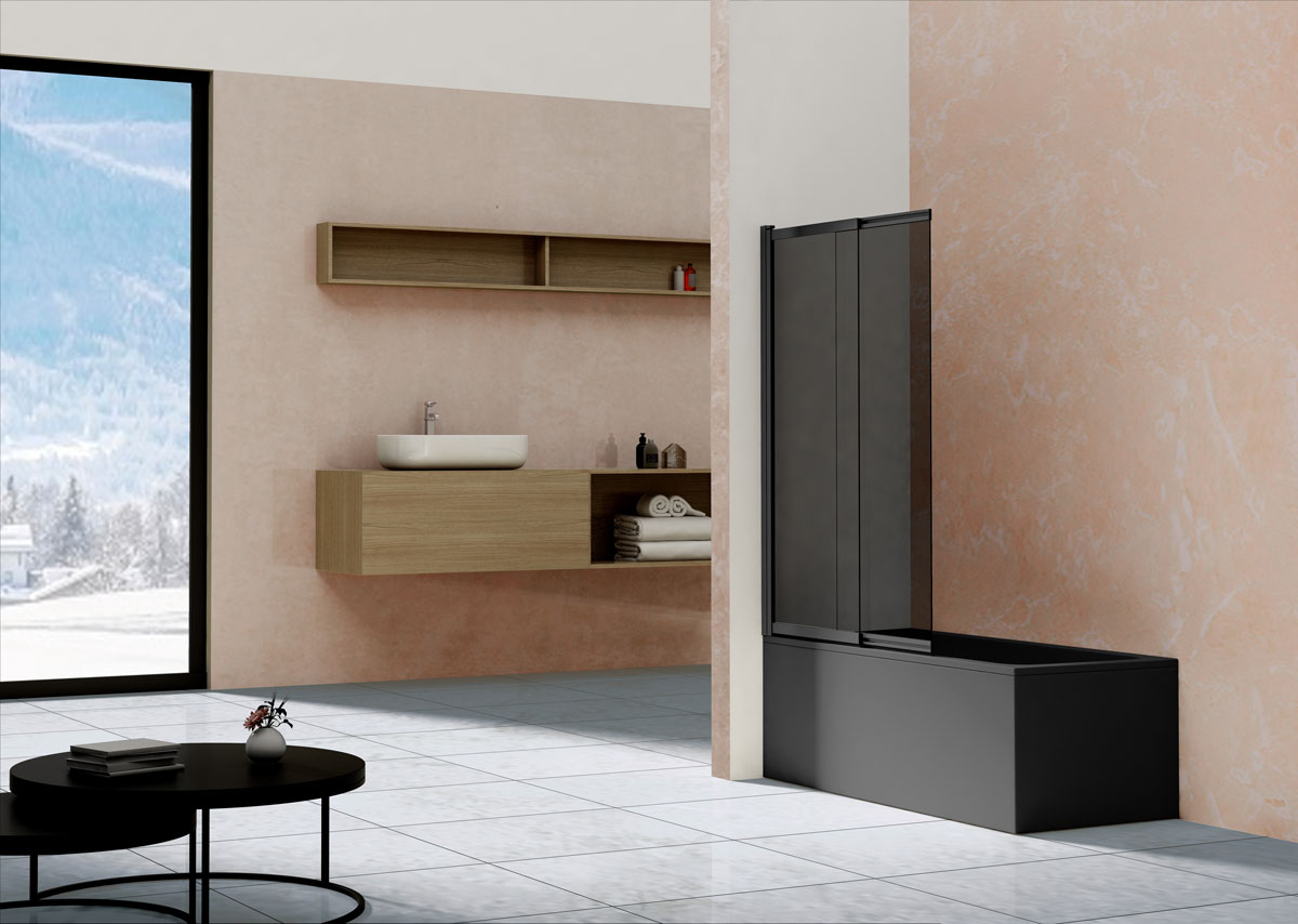 Душевая шторка на ванну VSB-1E100CGB, 1000*1450, матовый черный, стекло тонированное - Gidratop.ru изображение