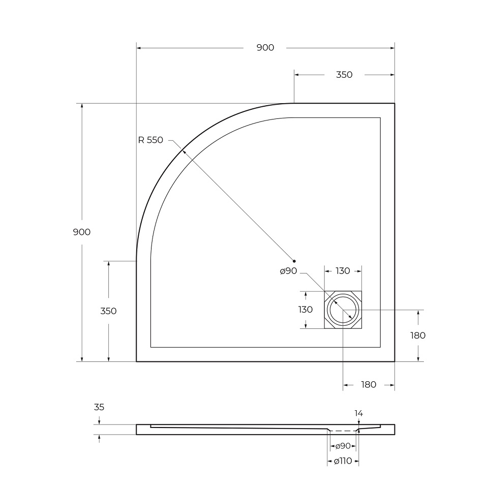 Душевой поддон из искусственного мрамора в комплекте с сифоном BelBagno UNO TRAY-MR-UNO-R-90-550-35-NERO-NO - Gidratop.ru изображение