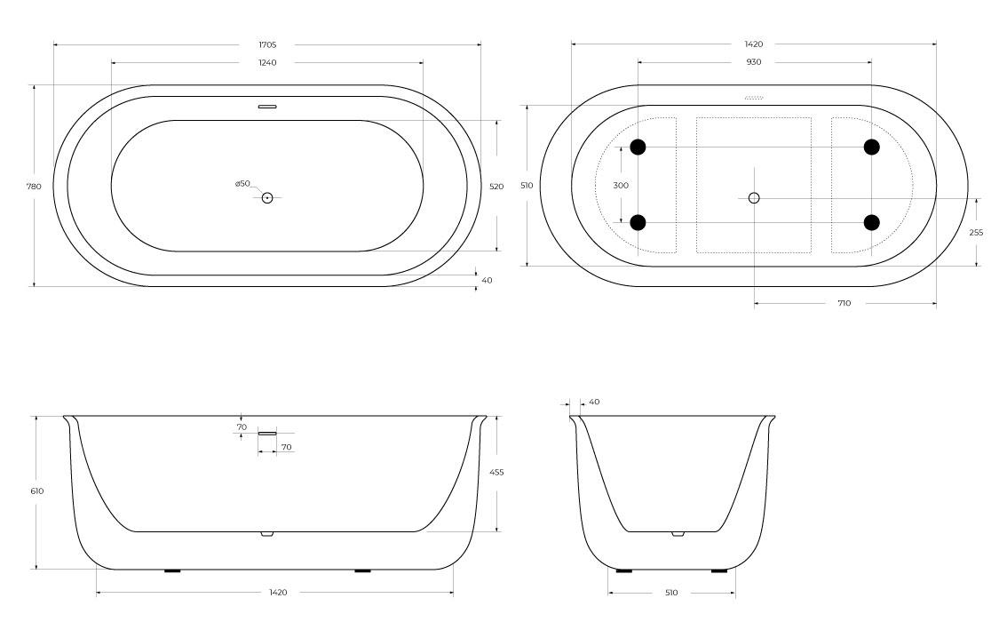 Акриловая ванна BELBAGNO BB709-1700-780 - Gidratop.ru изображение