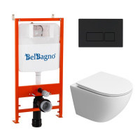 Комплект 3 в 1 Унитаз подвесной с сиденьем BelBagno UNO-TOR BB5177CH-TOR/SC + Система инсталляции 2 в 1 BelBagno BB026/BB044NERO - Gidratop.ru изображение