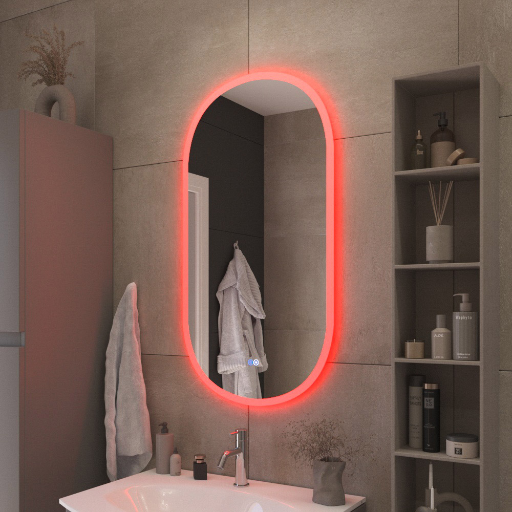 ELLISSE Зеркало с контурной разноцветной подсветкой RGB и сенсорным выключателем, CZR-SPC-ELS-550-1050-RGB-TCH, 12V, 220-240V, 550x1050 - Gidratop.ru изображение