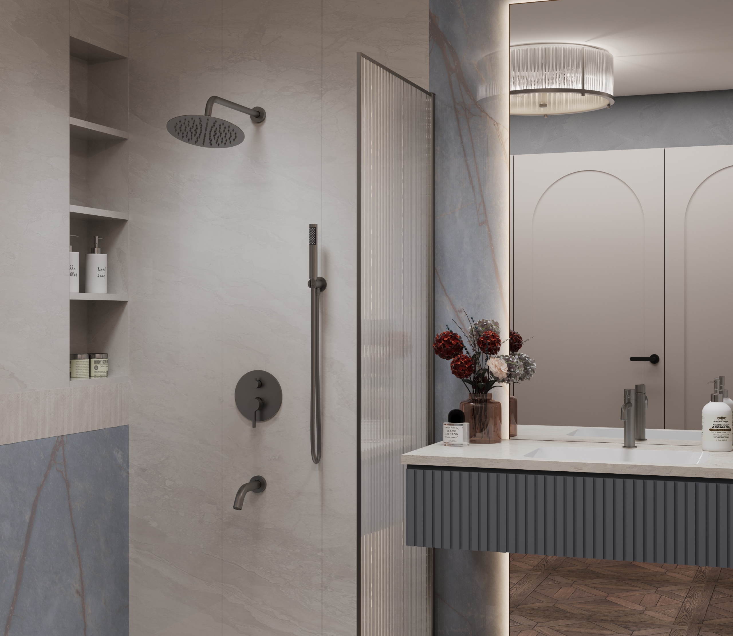Душевой комплект Villa VSFW-1VL3GM встраиваемый, 3 режима, вороненая сталь - Gidratop.ru изображение