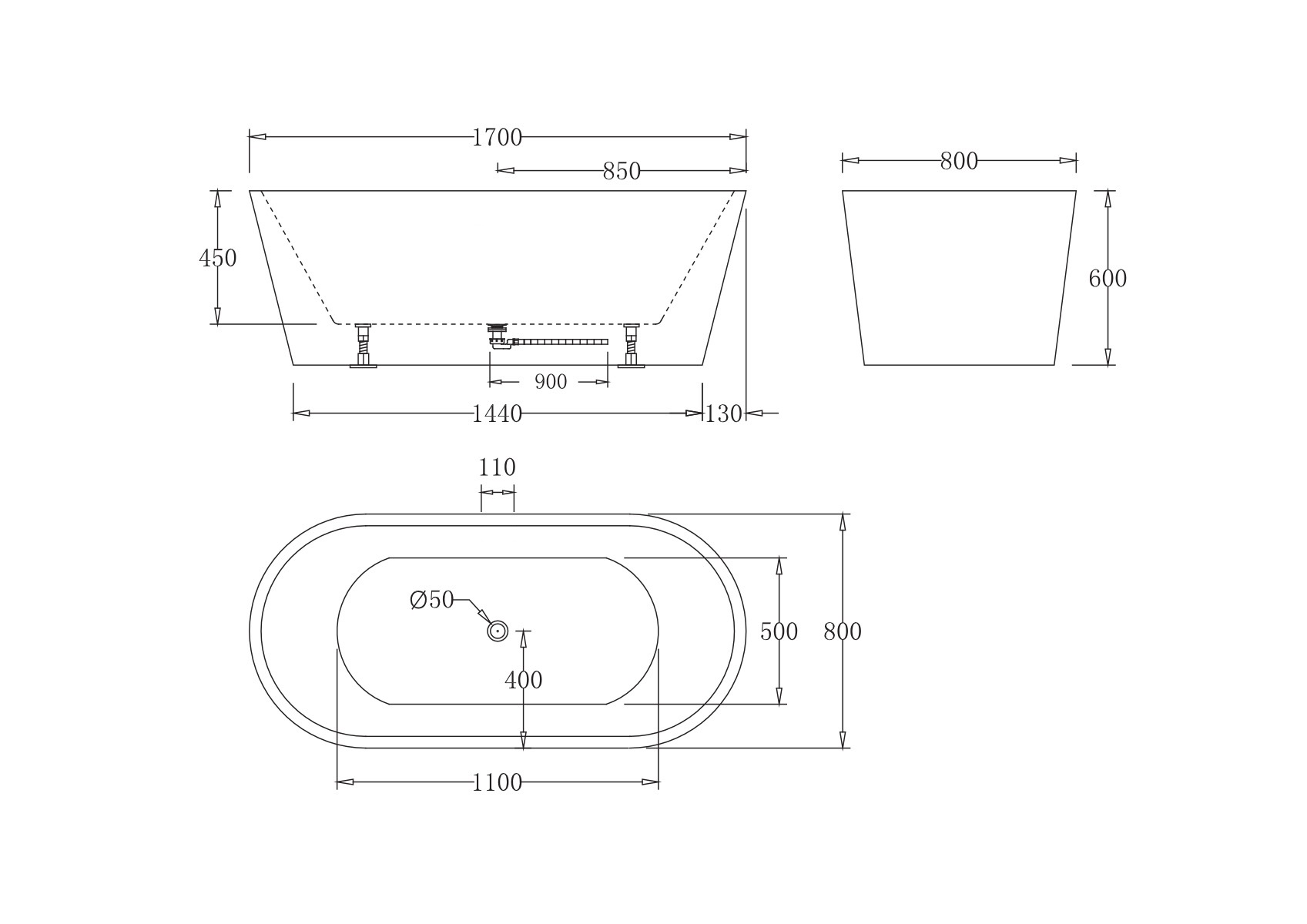 Акриловая ванна без перелива BELBAGNO BB71-1700-W0, 1700x800x600 - Gidratop.ru изображение