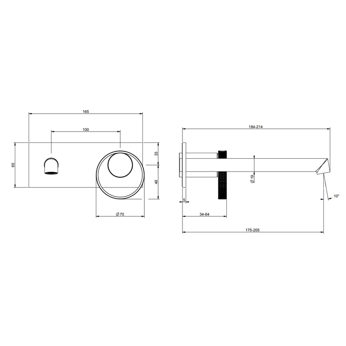 Gessi Anello смеситель настенный, с изливом 194-214 мм, цвет Black XL (внешняя часть) - Gidratop.ru изображение