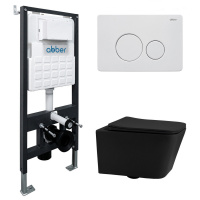 Комплект подвесной унитаз ABBER Rechteck AC1201MB черный матовый с инсталляцией AC0105 и кнопкой AC0121MW белая матовая - Gidratop.ru изображение