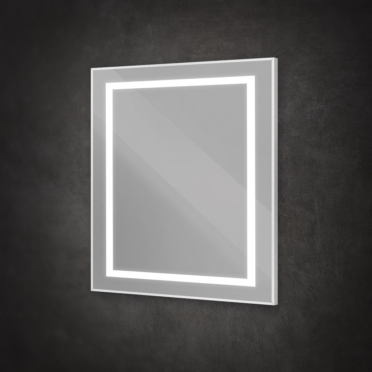 Зеркало в алюминиевой раме со встроенным светильником и сенсорным выключателем по периметру рамы, SPC-KRAFT-800-800-SENS-AL, 800x800x32 мм - Gidratop.ru изображение