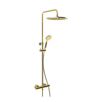 GESSI MINIMALISTIC SHOWER душевая стойка с термостатическим смесителем, верхним душем Oslash;300 мм., ручным душем и шлангом 1500 мм, цвет Gold PVD - Gidratop.ru изображение