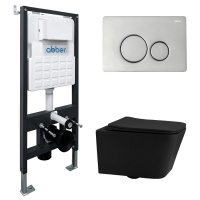 Комплект подвесной унитаз ABBER Rechteck AC1201MB черный матовый с инсталляцией AC0105 и кнопкой AC0121 хром - Gidratop.ru изображение