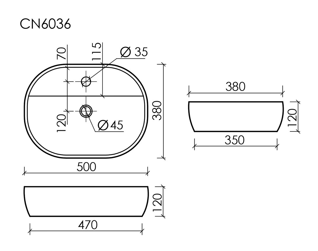 Умывальник накладной Element 500x380x120мм - Gidratop.ru изображение