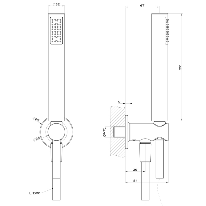 GESSI INCISO душевой комплект, +  вывод, держатель, шланг 1,50 м и душевая лейка, цвет черный матовый - Gidratop.ru изображение