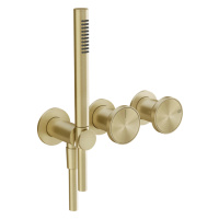 GESSI Origini смеситель для ванны встраиваемый на 2 выхода, с ручной лейкой, в компл с отд вставкой, цвет Brushed Brass PVD (внешняя часть)