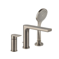 Gessi Emporio Via manzoni смеситель для ванны на 3 отверстия с переключателем, изливом и шлангом 1,50м, цвет: Finox Brushed Nickel - Gidratop.ru изображение