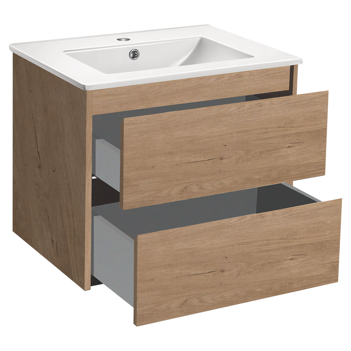 База под раковину Gio 600 подвесная, 2 выкатных ящика soft-close, N.Oak - Gidratop.ru изображение