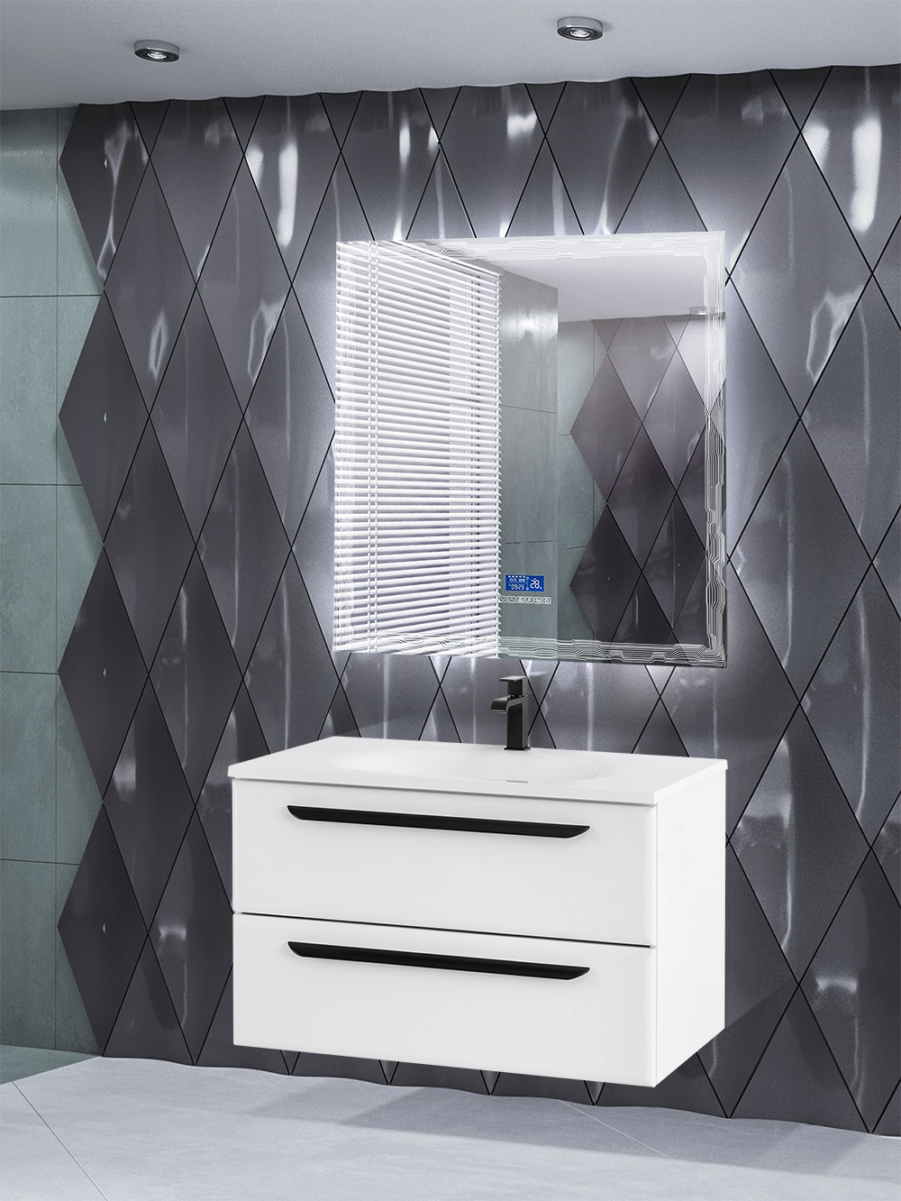 Зеркало с LED подстветкой, К6500, сенсорным выключателем Touch System, системой антизапотевания, с радио и реверсивнаятчиком температуры 45063, 90x90 см - Gidratop.ru изображение