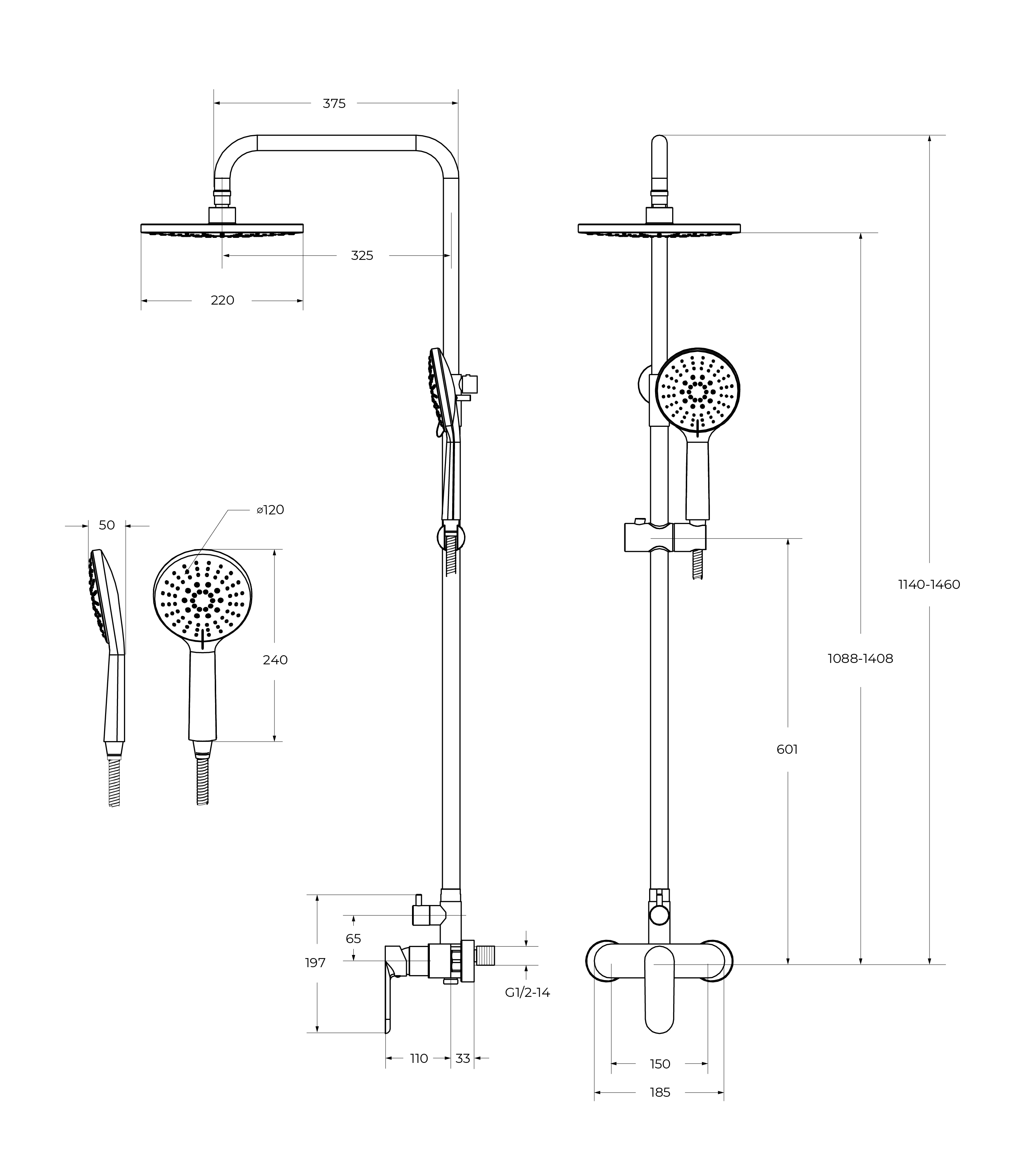 STYLUS-CD-BORO Душевая стойка со смесителем, брашированное золото - Gidratop.ru изображение