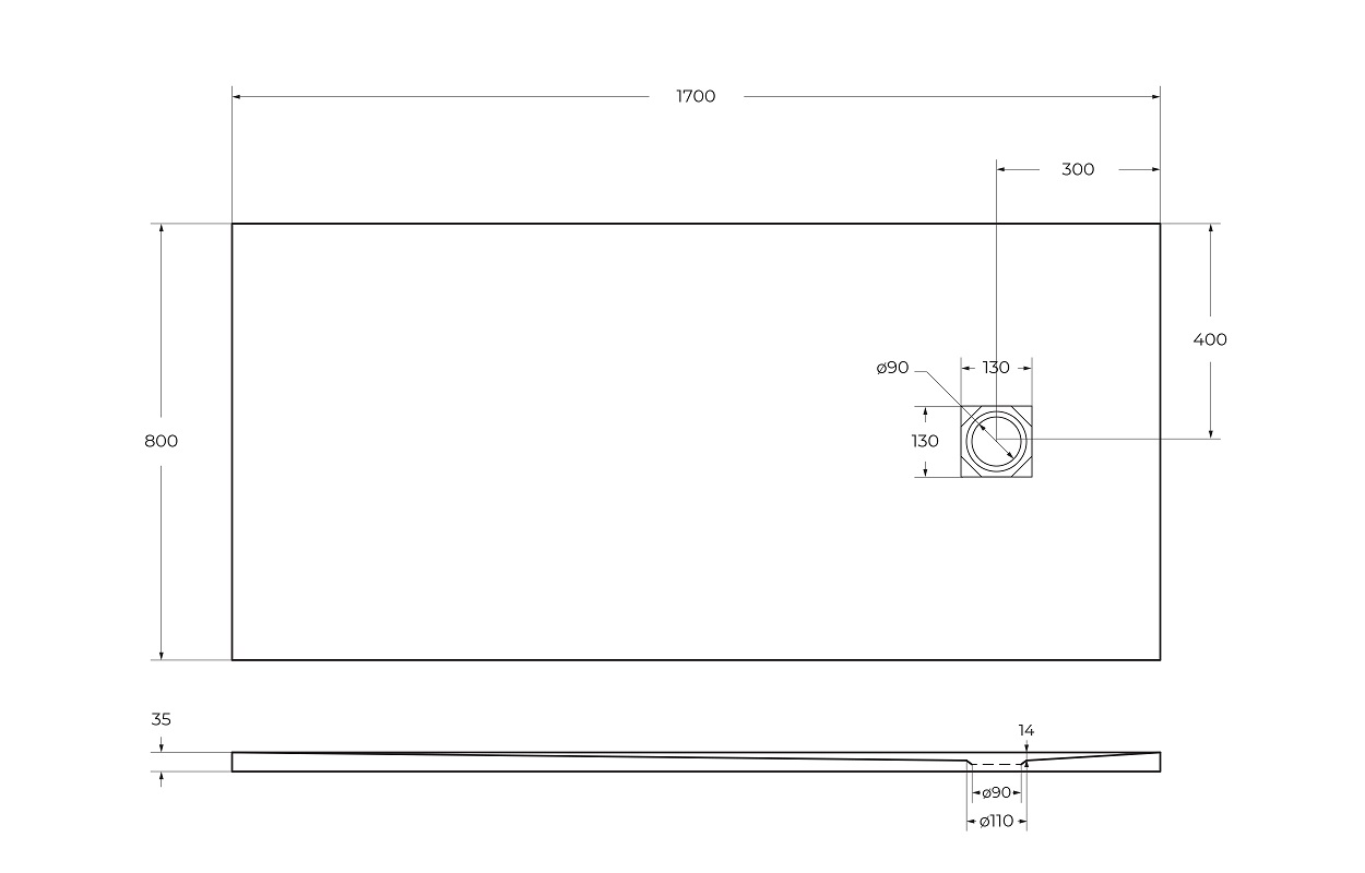 Душевой поддон из искусственного мрамора в комплекте с сифоном BelBagno UNO TRAY-MR-UNO-AH-170/80-35-W-CR - Gidratop.ru изображение