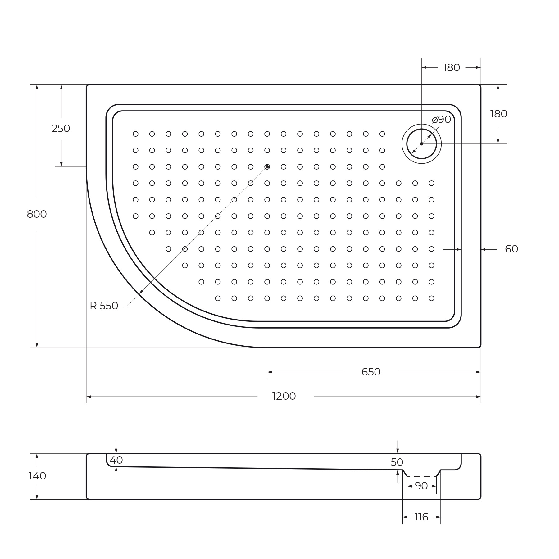 Акриловый поддон CEZARES TRAY-A-RH-120/80-550-15-W-R - Gidratop.ru изображение