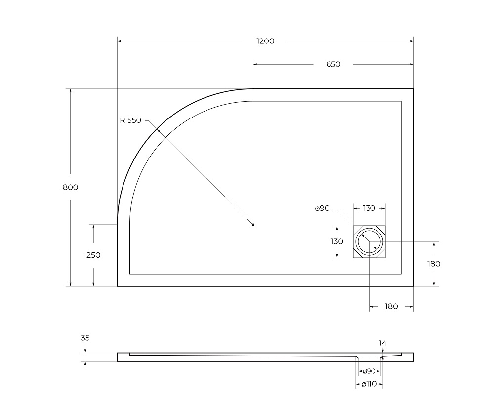 Душевой поддон из искусственного мрамора в комплекте с сифоном BelBagno UNO TRAY-MR-UNO-RH-120/80-550-35-W-L-CR - Gidratop.ru изображение