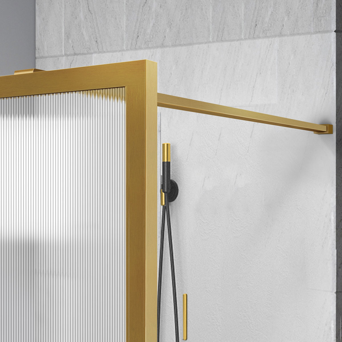 Душевая перегородка Walk-In VSW-1HP700FLBG, 700*2000, брашированное золото, стекло рифленое - Gidratop.ru изображение