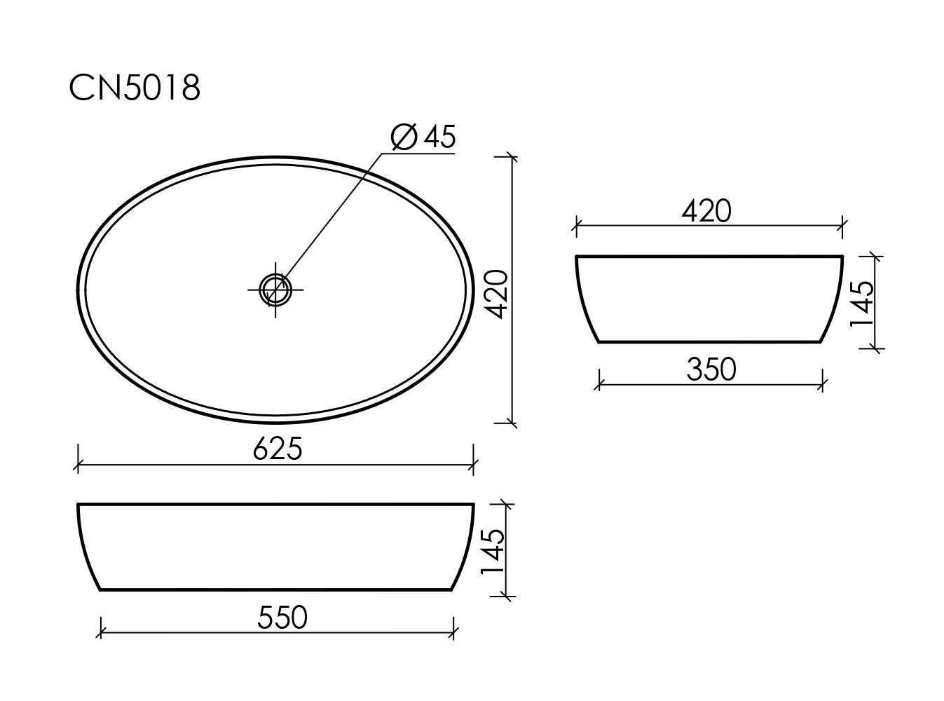 Умывальник чаша накладная овальная Element 610x410x150мм - Gidratop.ru изображение