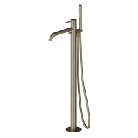 Newform X-STEEL 316 Смеситель для ванны напольный, излив 243 мм, в компл: руч. душ, шланг, без встр. части, (для 27819) цвет: PVD Brushed pale gold - Gidratop.ru изображение