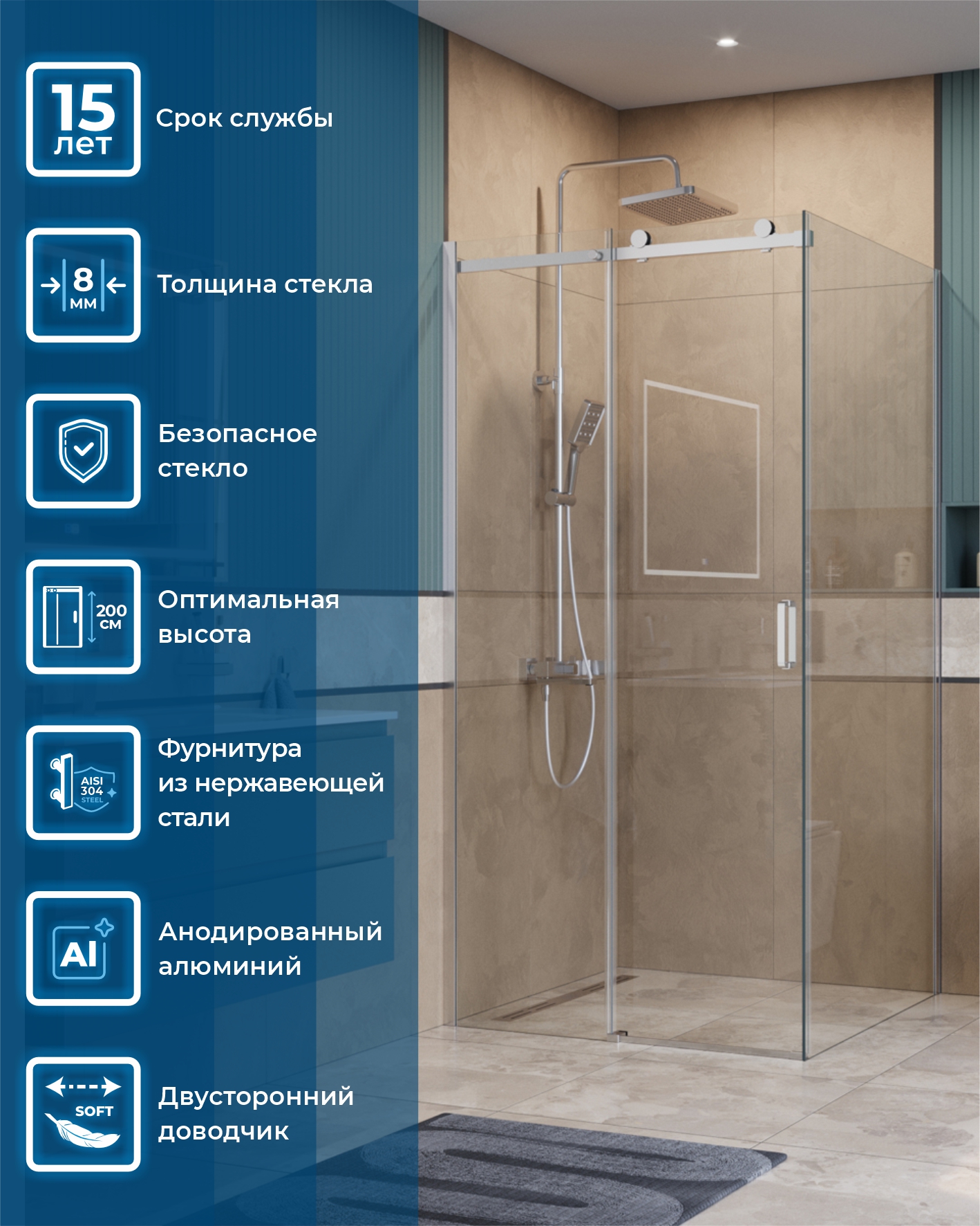 Душевой уголок BelBagno SOFT_CLOSE-2-A-1-100-C-Cr - Gidratop.ru изображение