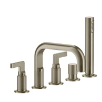 GESSI INCISO смеситель для ванны на 5 отверстий с изливом, переключателем, ручным душем и шлангом 1,50 м, цвет: finox - Gidratop.ru изображение