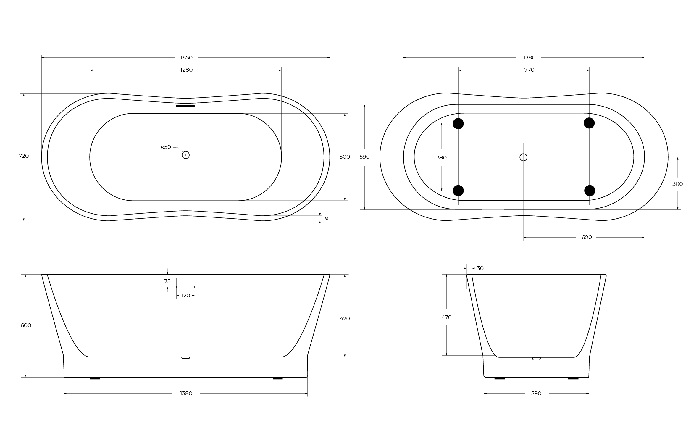 Акриловая ванна BELBAGNO BB406-1650-730 - Gidratop.ru изображение