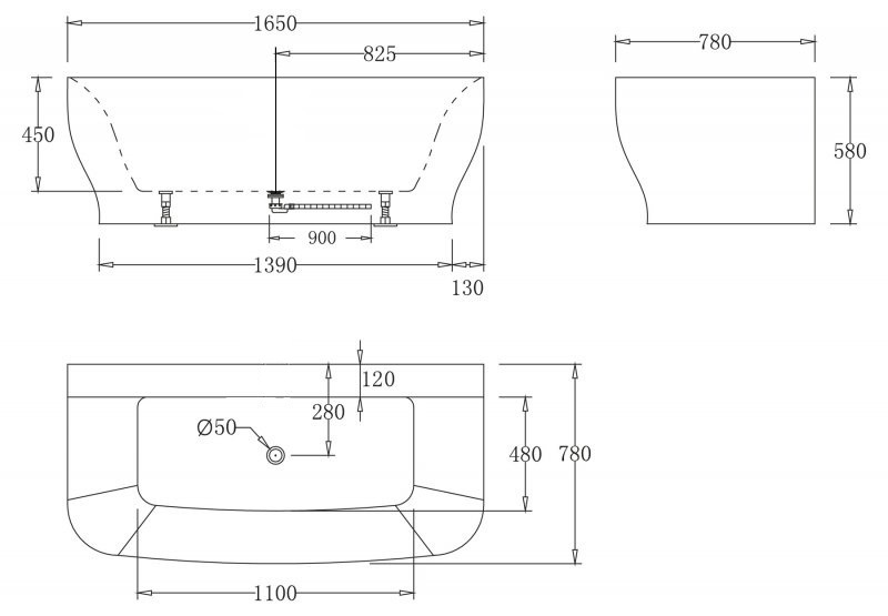 Акриловая ванна без перелива BELBAGNO BB74-1650-W0, 1650x780x590 - Gidratop.ru изображение