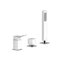Gessi Rettangolo K смеситель для ванны на 3 отверстия, с переключателем и ручным душем, без излива, цвет: хром - Gidratop.ru изображение