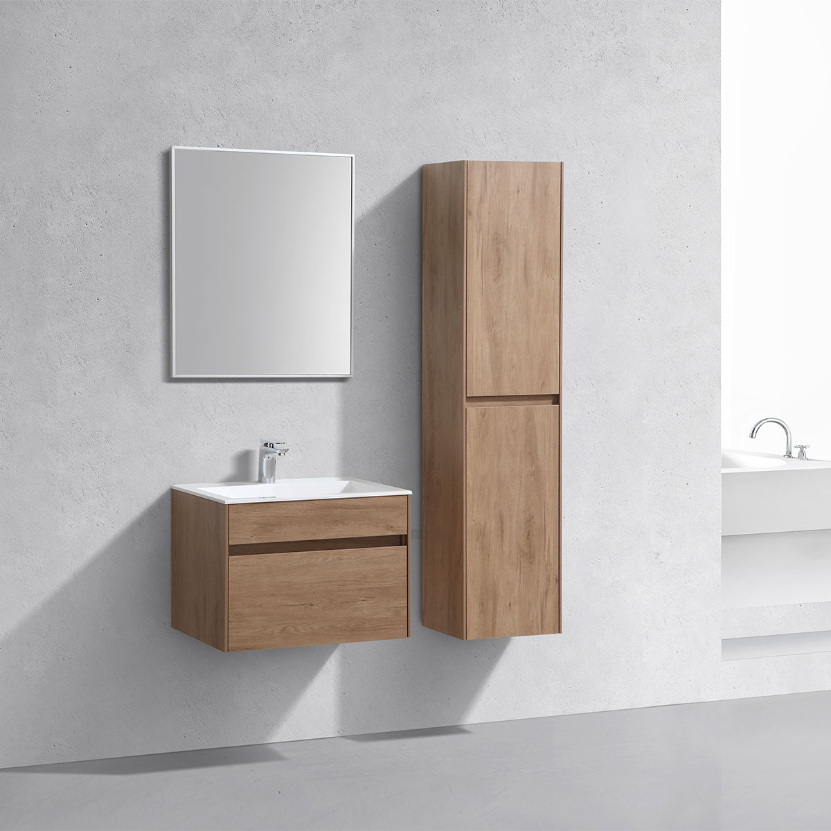 База под раковину Chiara 600 подвесная, 1 выкатной ящик soft-close, N.Oak - Gidratop.ru изображение