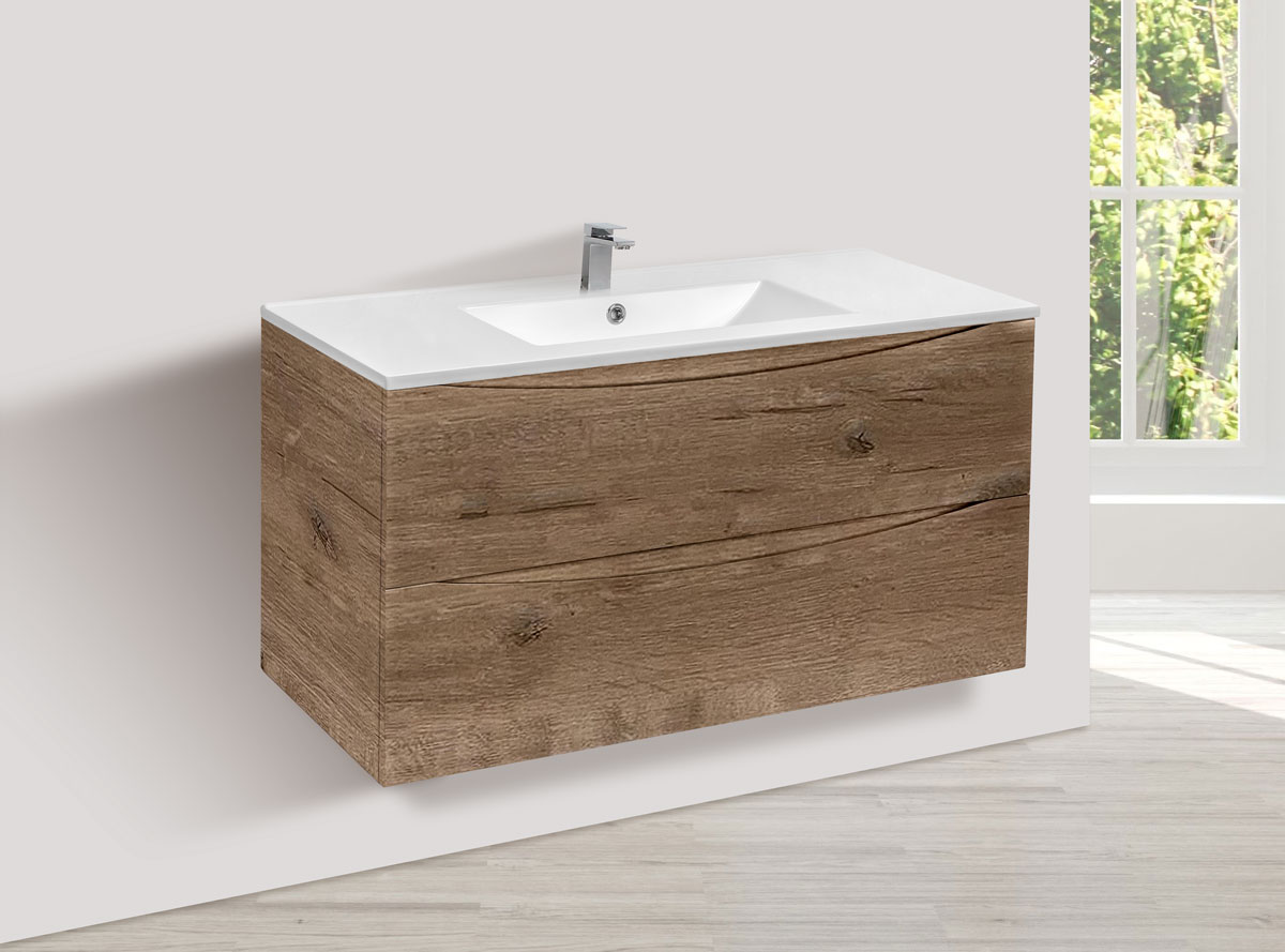 База под керамическую раковину Mia 1000 подвесная, 2 выкатных ящика soft close, V.Oak - Gidratop.ru изображение