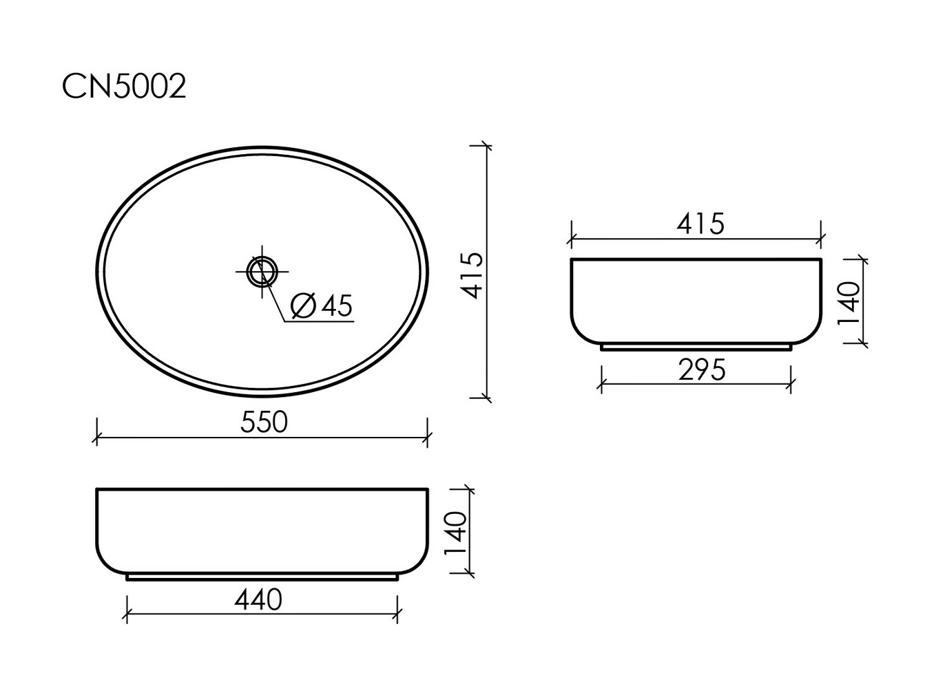 Умывальник чаша накладная овальная Element 550x400x140мм - Gidratop.ru изображение