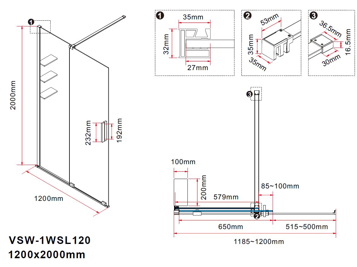Душевая перегородка Walk-In VSW-1WSL120CGGM, 1200*2000, вороненая сталь, стекло тонированное - Gidratop.ru изображение