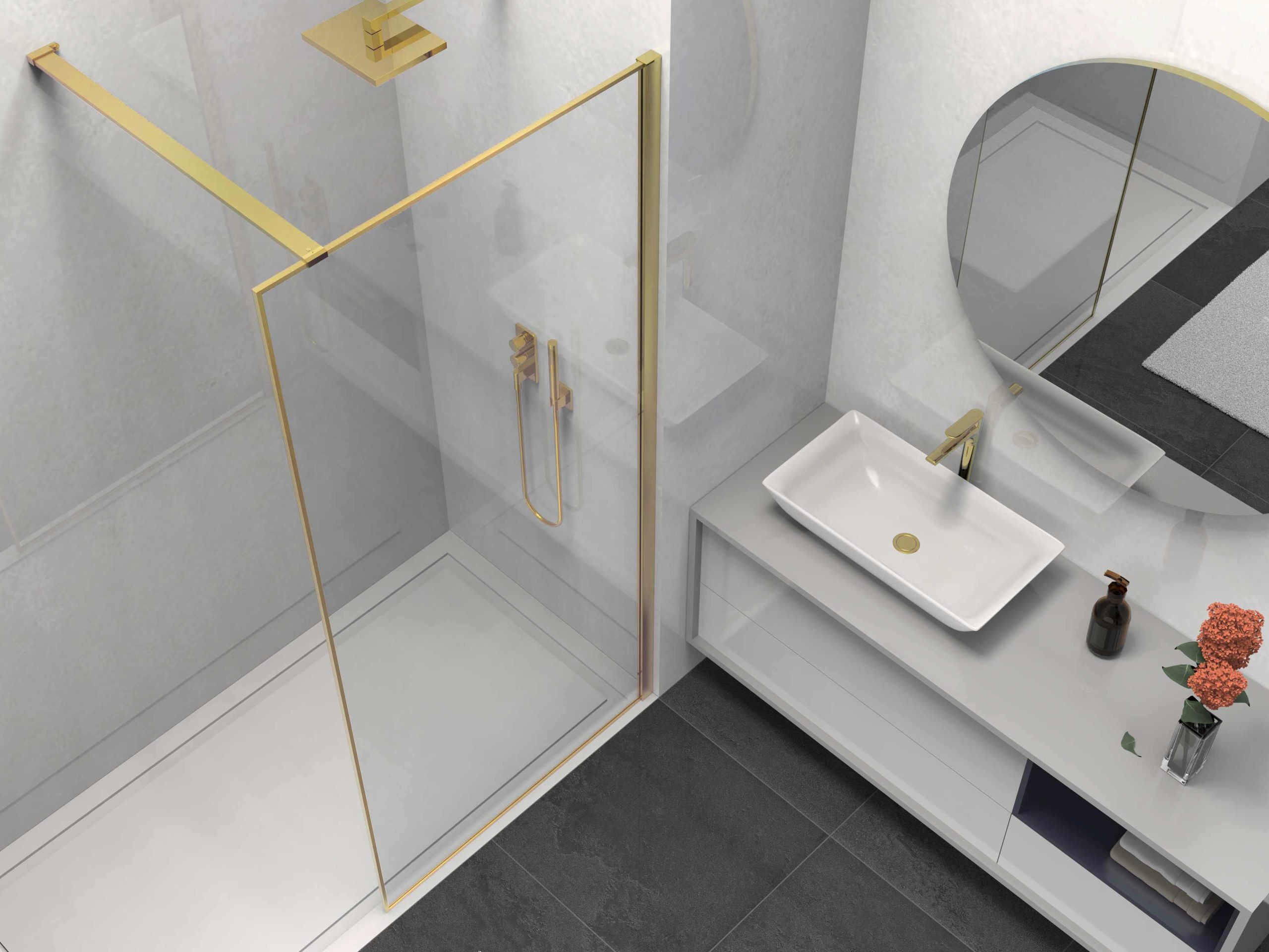 Душевая перегородка Walk-In VSW-1HS800CLG, 800*2000, брашированное золото, стекло прозрачное - Gidratop.ru изображение